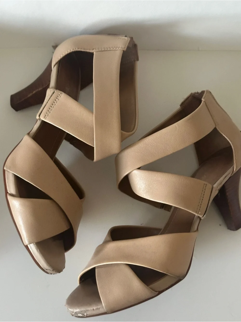 Women’s Nude Strappy Peep-Toe Heels - very comfortable